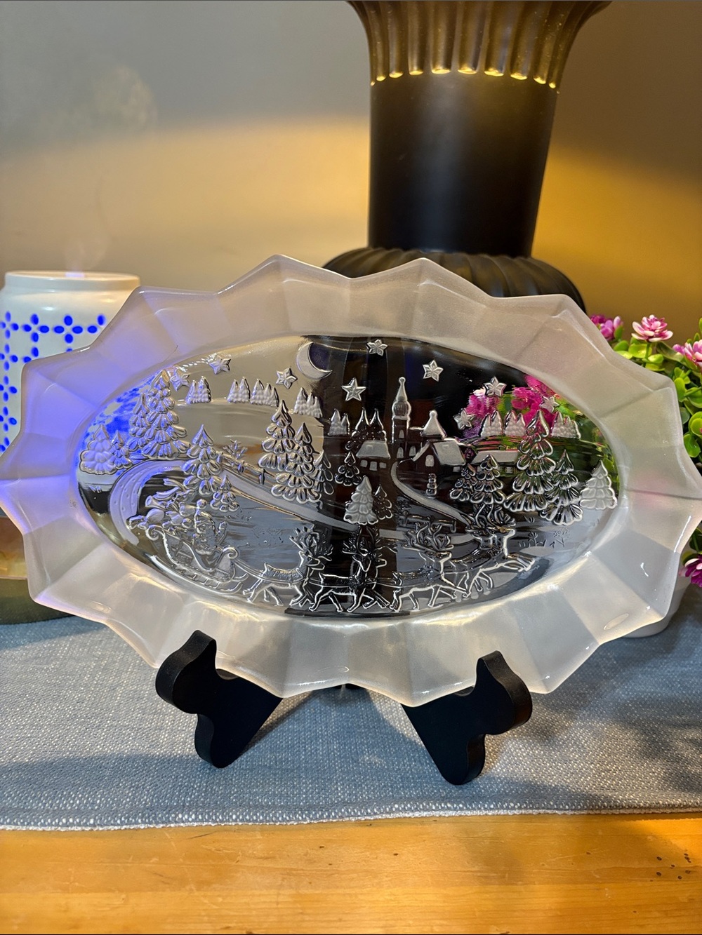 Frosted Glass Holiday Scenic Platter - Clear Frost Finish